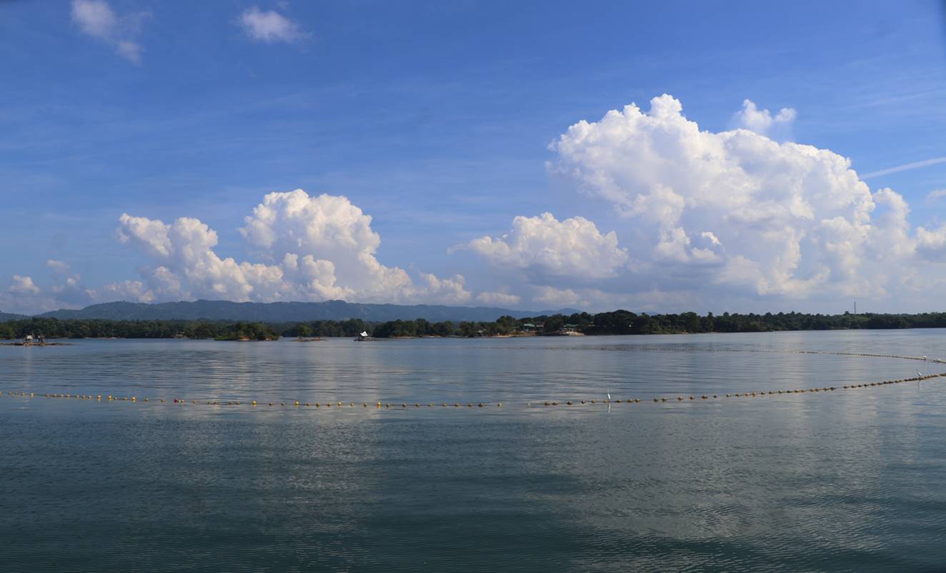 কাপ্তাই হ্রদে জেলেদের জাল ফেলার দৃশ্য।